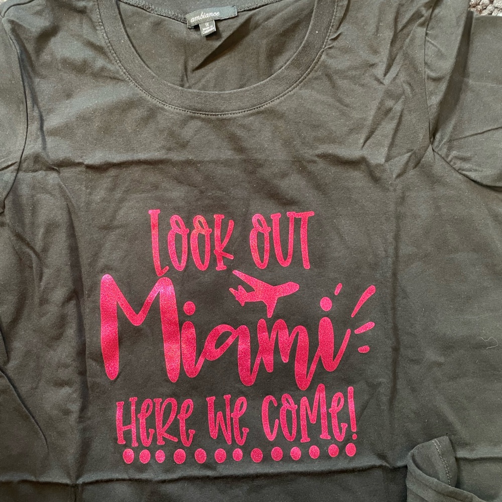 Black Graphic Tee with Pink Print